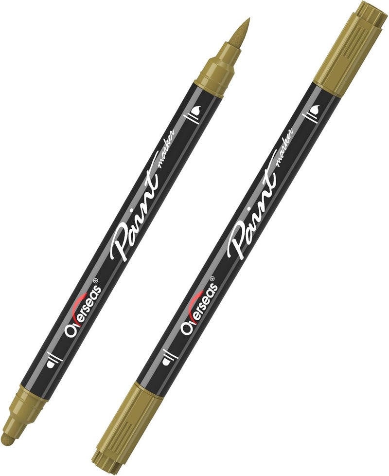 Overseas Gold Acrylic Paint Markers, 2 Pack Dual Tip Paint Pens Acrylic Markers with Dot and Brush Tip, Coloring Marker for Wood, Rock, Canvas, Glass, Metal, Ceramic, Plastic, Fabric, School Supplies - Image 1